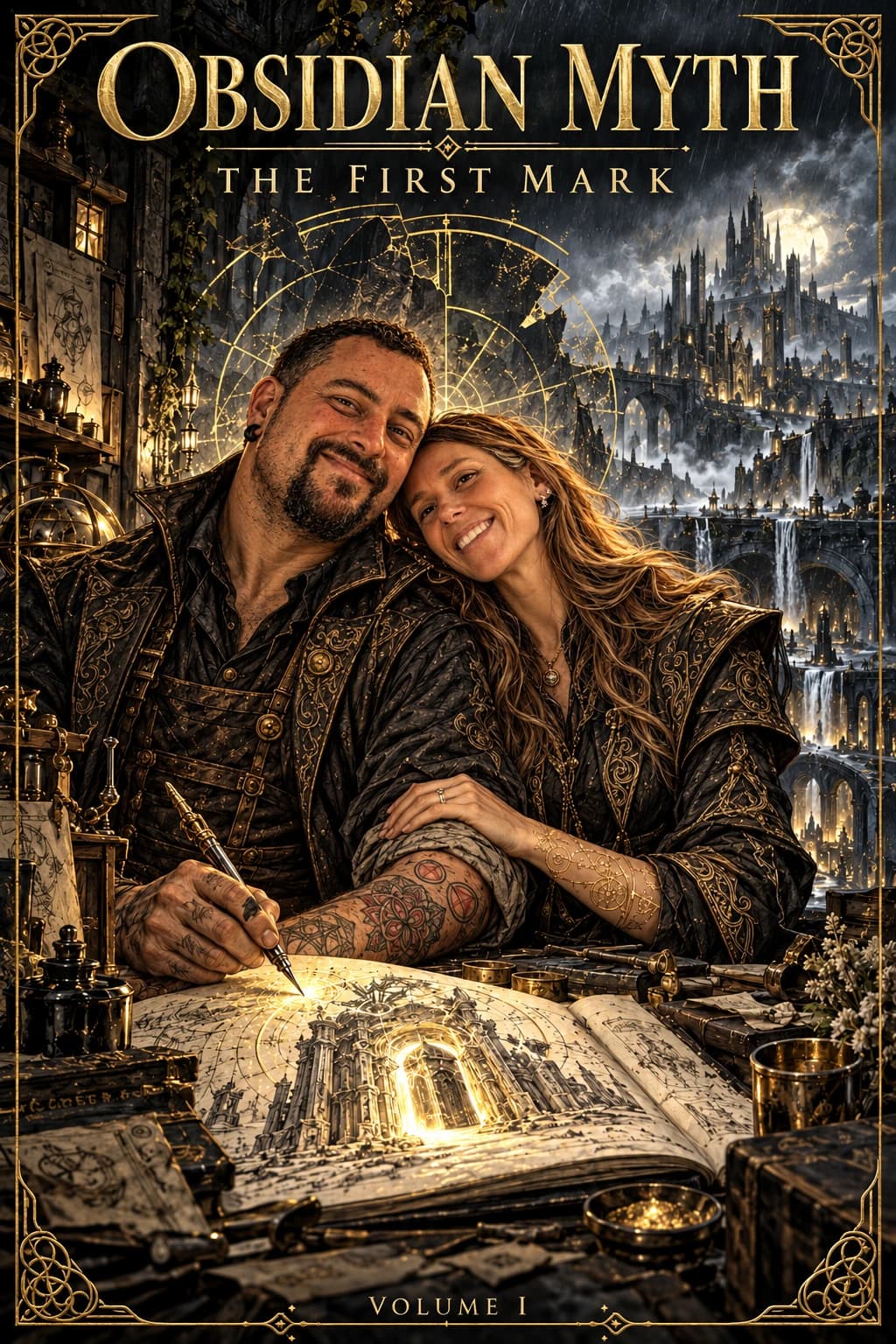 Kaelen and Lyra Veyr on the cover of Obsidian Myth: The First Mark